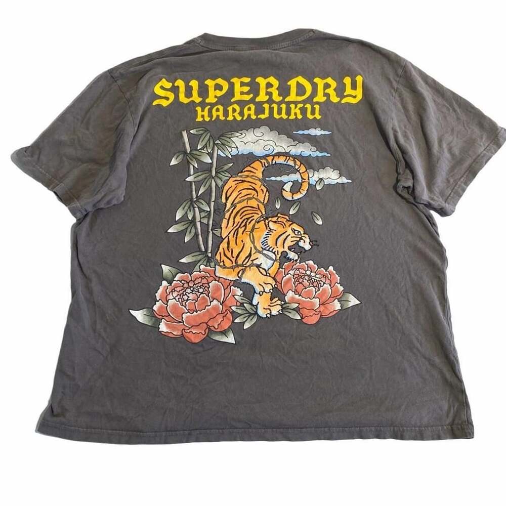 Superdry Harajuku Tiger Graphic T-Shirt Size XL Vintage Black Cotton